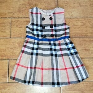 Burberry London Nova Check Pleated Dress Buttons Front Panel And Satin Belt XL